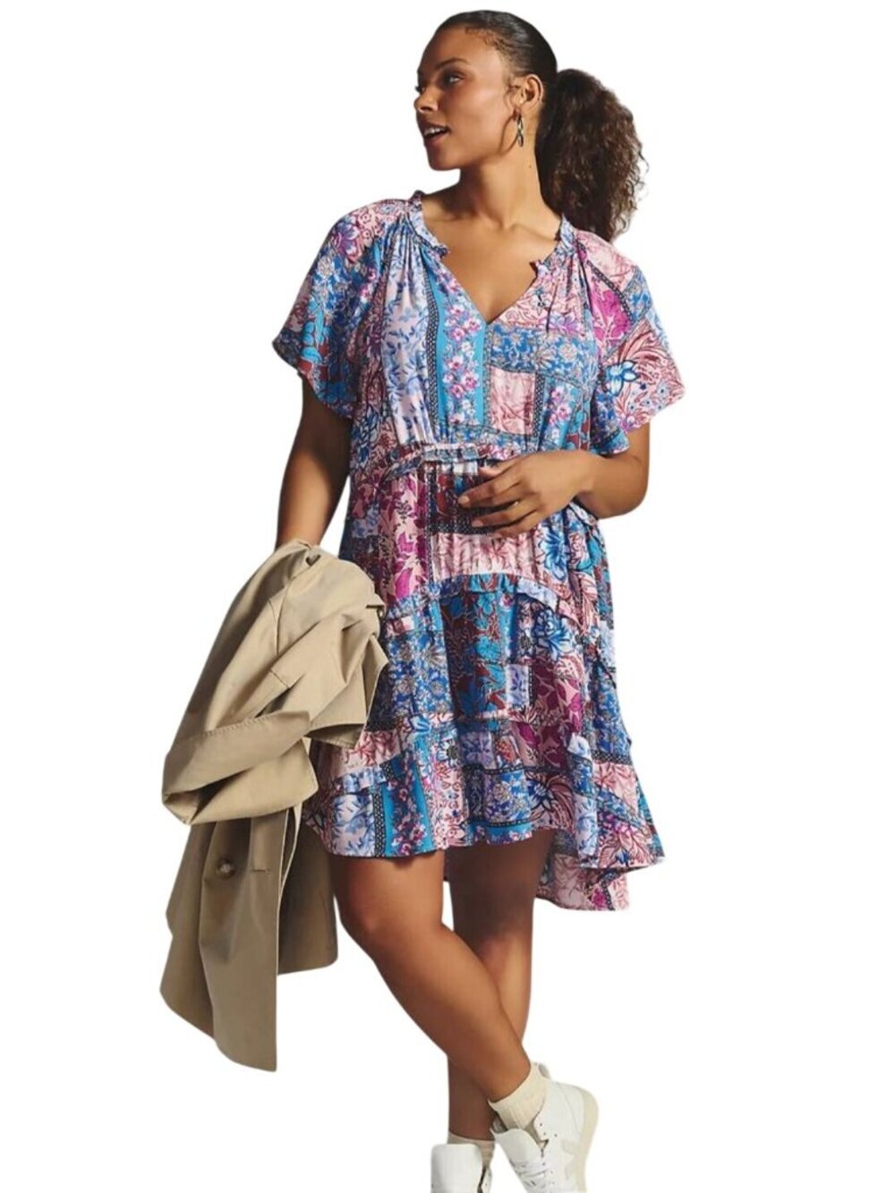 Anthropologie NWT Robin Tiered Mini Dress Plussize Floral Patchwork Size 3X